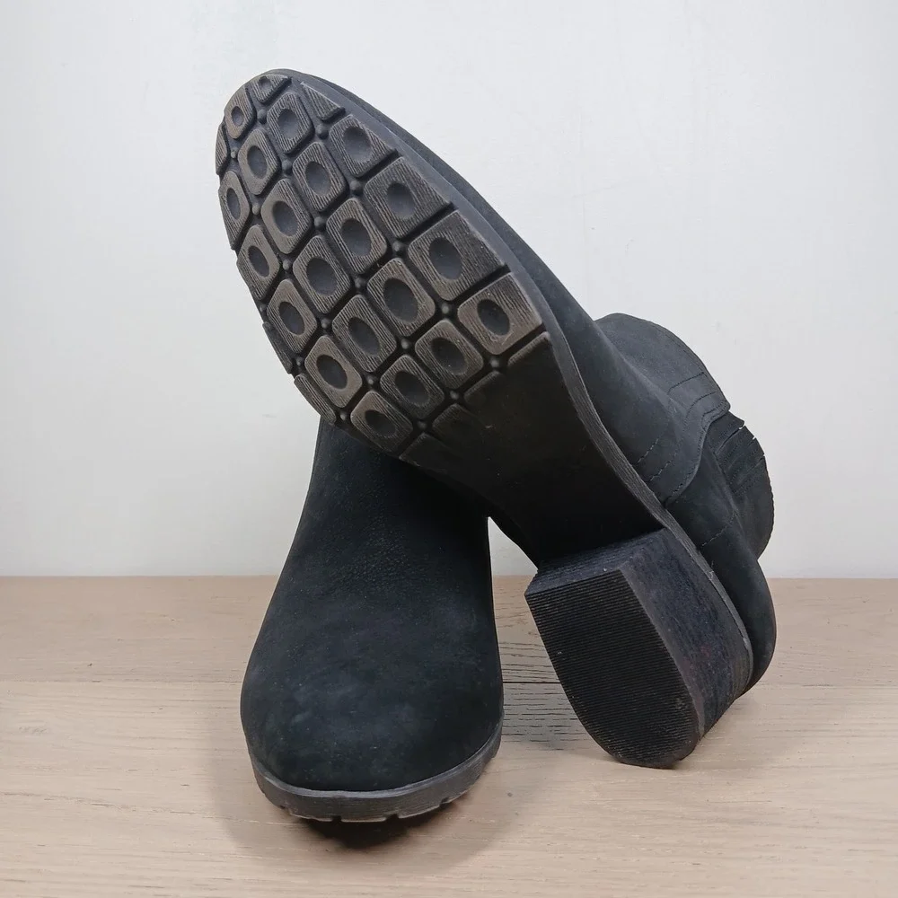 Blondo Ankle Boots Womens 9 Black Leather Waterproof Side Zip Stacked Block Heel